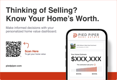 An example of a postcard with a clear call-to-action. Just scan the QR code for a home value estimate!