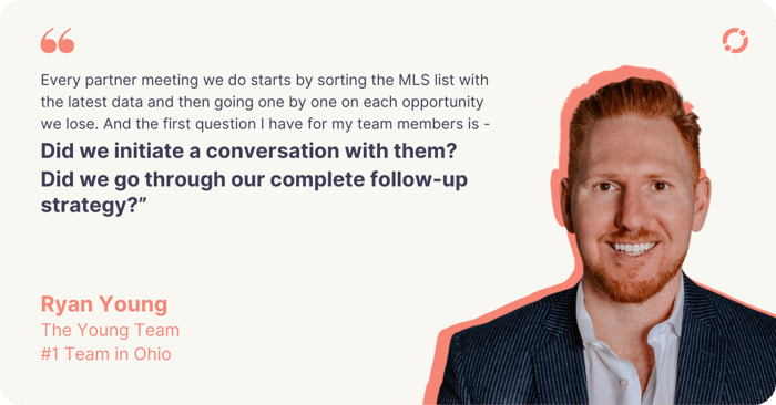 “Every partner meeting we do starts by sorting the MLS list with latest data and then going one-by-one on each opportunity we lost. And the first question I have for my team member is - “Did we initiate any conversation with them? And Did we went through our complete follow-up strategy?” - Ryan Young